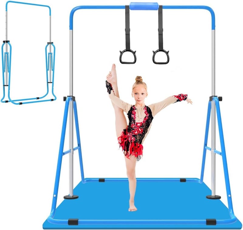ZUETK Expandable Gymnastics Bar for Kids, Adjustable Height Junior Training Kip Bar, Folding Gymnastic Horizontal Bars Monkey Bar, Home Gym Equipment for Kid Gymnasts, Child, Girl, Boy - Image 1